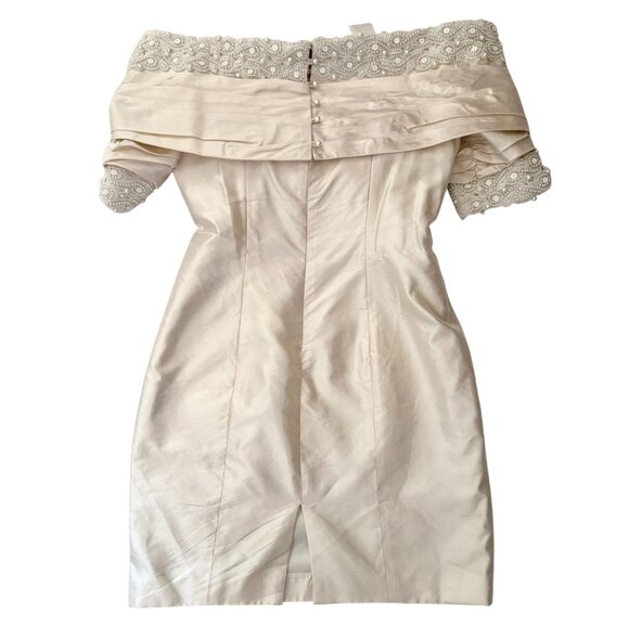 Vintage Watters and Watters Bridal Dress and Veil Set Size 12 Off Shoulder Silk - Picture 12 of 16